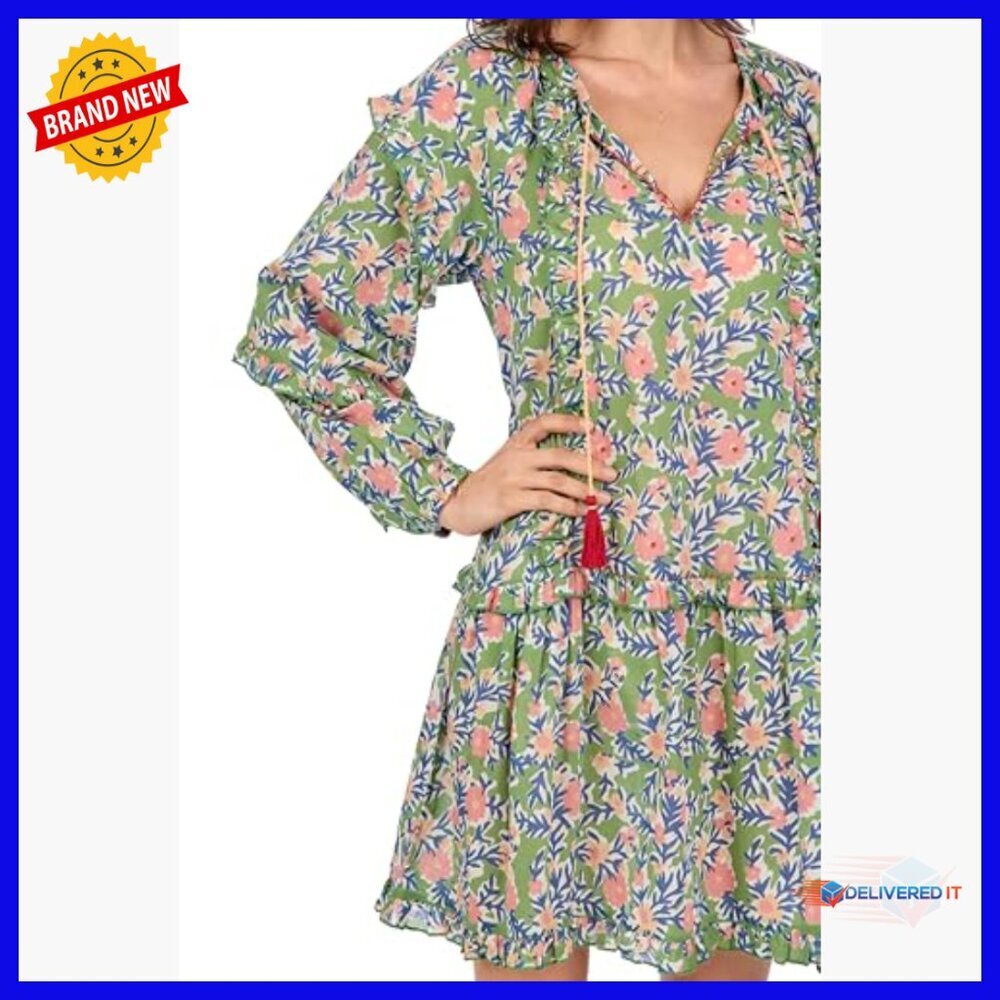 Floral Cotton Voile Tunic Dress with Ruffles and Tassel Ties - Picture 2 of 5